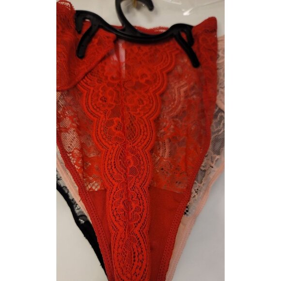 Joyspun 3-Pack Lace Thong Panties XXXL Black Pink Red Nylon Spandex - Picture 4 of 7
